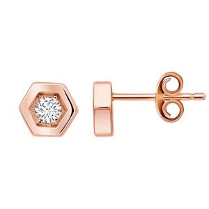 Crislu Hexagon Frame Stud Earrings in Rose Gold